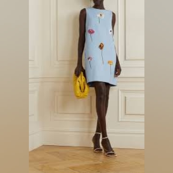 *$2,790 NEW OSCAR DE LA RENTA FLOWER EMBROID LIGHT BLUE WOOL DRESS US XL 16 - Picture 15 of 16